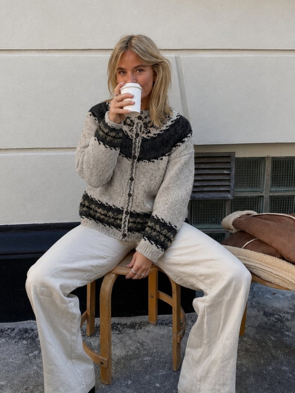 Vintage Knit Fair Isle Cardigan Norwegian Icelandic Button Down Cozy Comfy